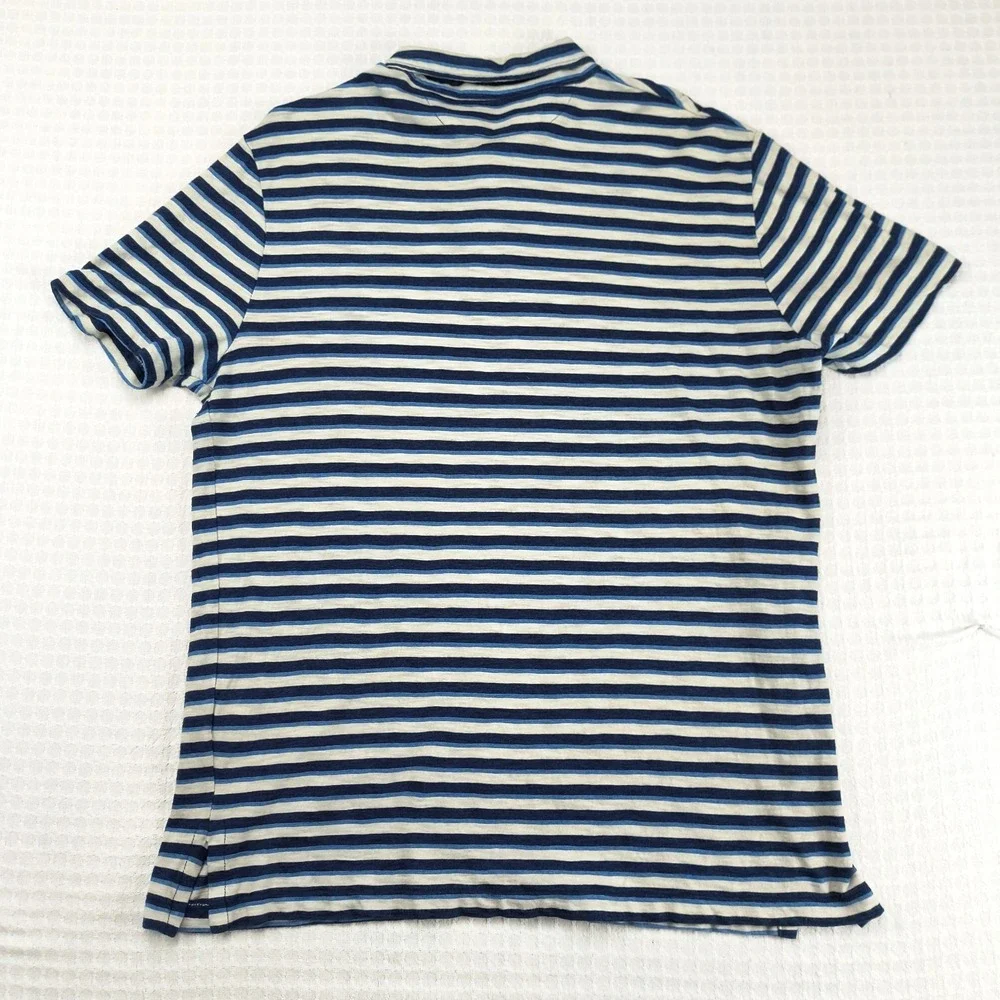 Polo Ralph Lauren Mens Large Blue White‎ Striped Short Sleeve Pocket Polo Shirt